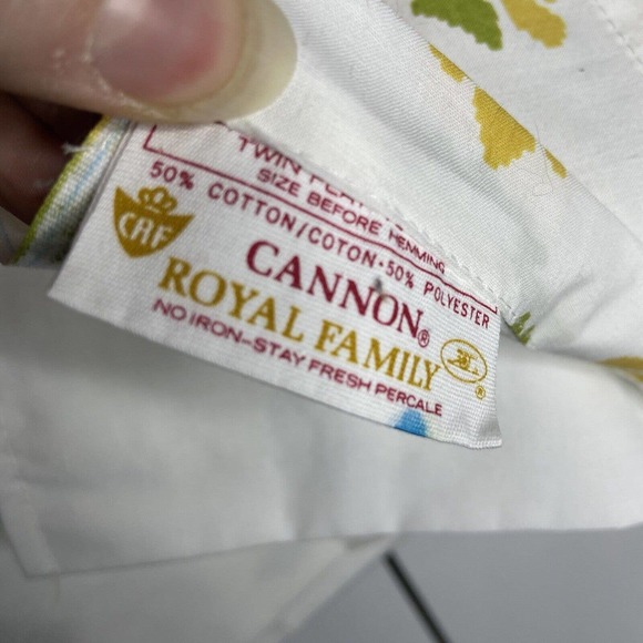 VTG Cannon Royal Family Twin Flat Sheet MCM Yellow Green Floral 1970s Percale - Picture 5 of 7